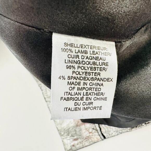 Milly Silver Midi Leather Skirt Size 4 Crinkle Print Knee Length Pencil Business - Picture 5 of 7